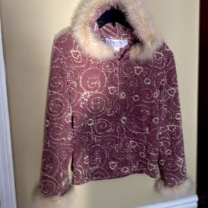 Zip up sweater with fur hood in like new condition